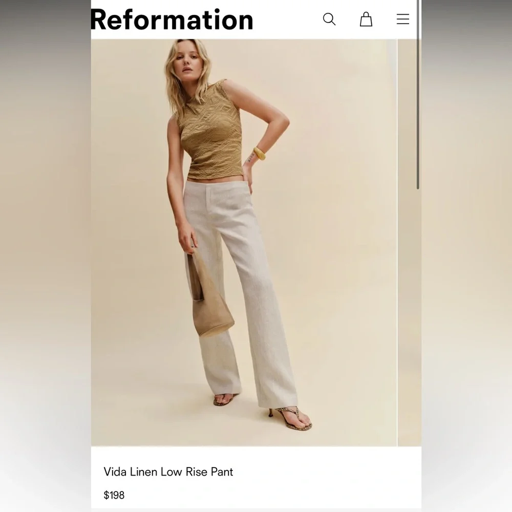 Reformation Vida Linen Low Rise Pant — Oatmeal size 4 EUC